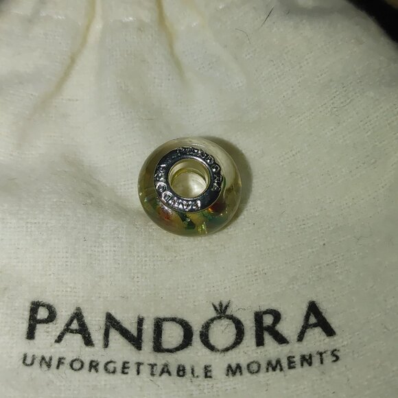 Pandora Sterling Silver Murano Art Glass Charm Beads Set of 3 White Purple Green - Picture 7 of 11